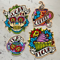 Image 2 of Day of the Dead Canister Label Set Sticker Decals - Flour, Sugar, Coffee, and Tea