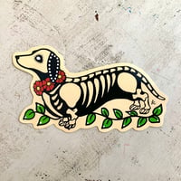 Image 2 of Day of the Dead Dachshund Sticker Decal