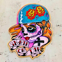 Image 2 of Day of the Dead Roller Derby "Skate Or Die" Sticker Decal