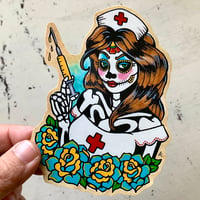 Image 3 of Day of the Dead Nurse Sticker Decal