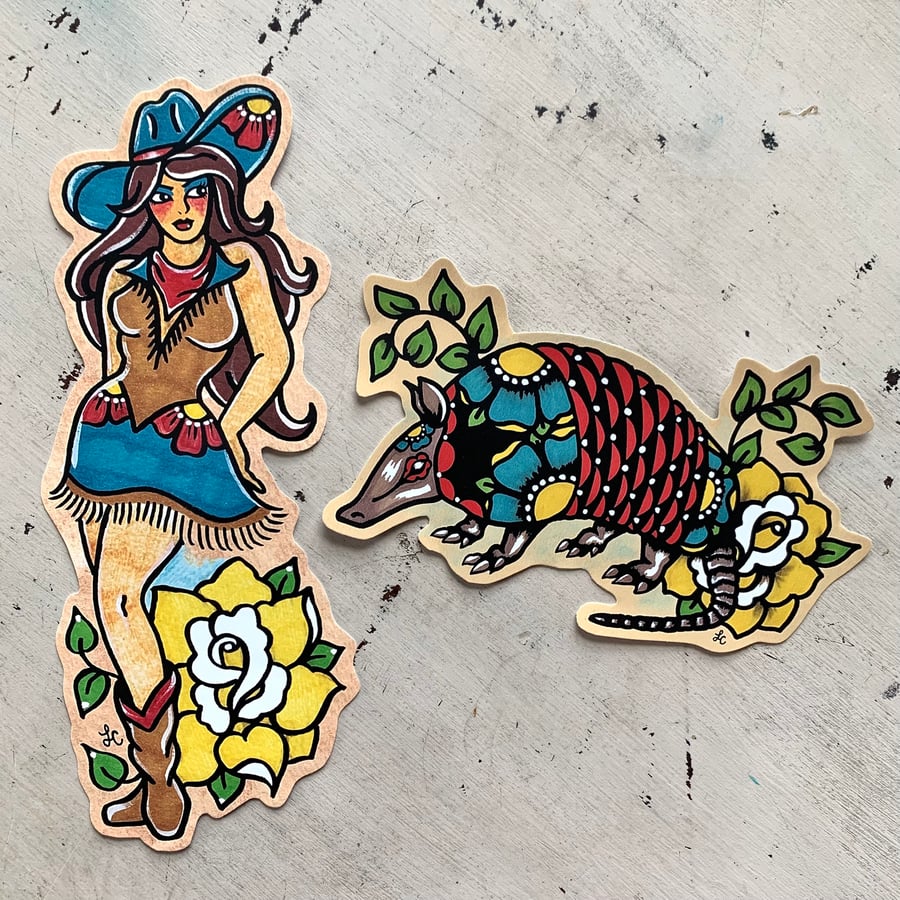 Image of Traditional Tattoo Cowgirl Pin-up Sticker Decal