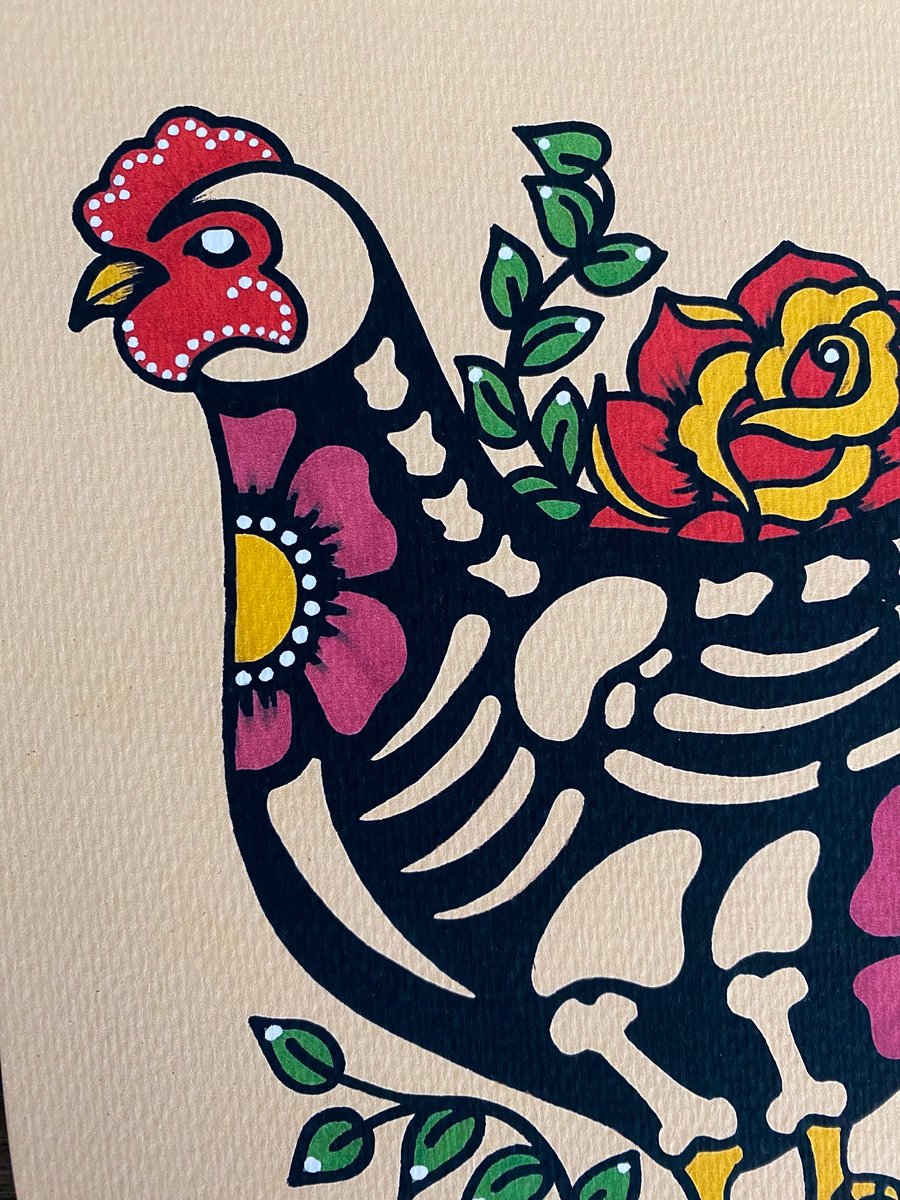 Image of Day of the Dead Chicken Mexican Folk Art Print