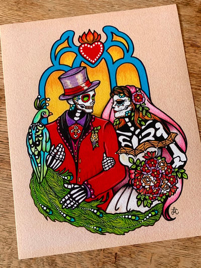 Image of Day of the Dead Wedding Couple Art Print