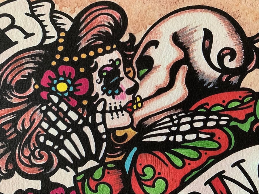 Image of Day of the Dead "Amor Eterno" Sugar Skull Love Couple Art Print
