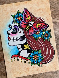 Image 1 of Day of the Dead Girl with Death Moth Garland Art Print