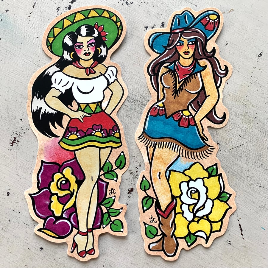 Image of Traditional Tattoo Mexican Pin-up Sticker Decal