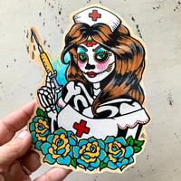 Image 4 of Day of the Dead Nurse Sticker Decal