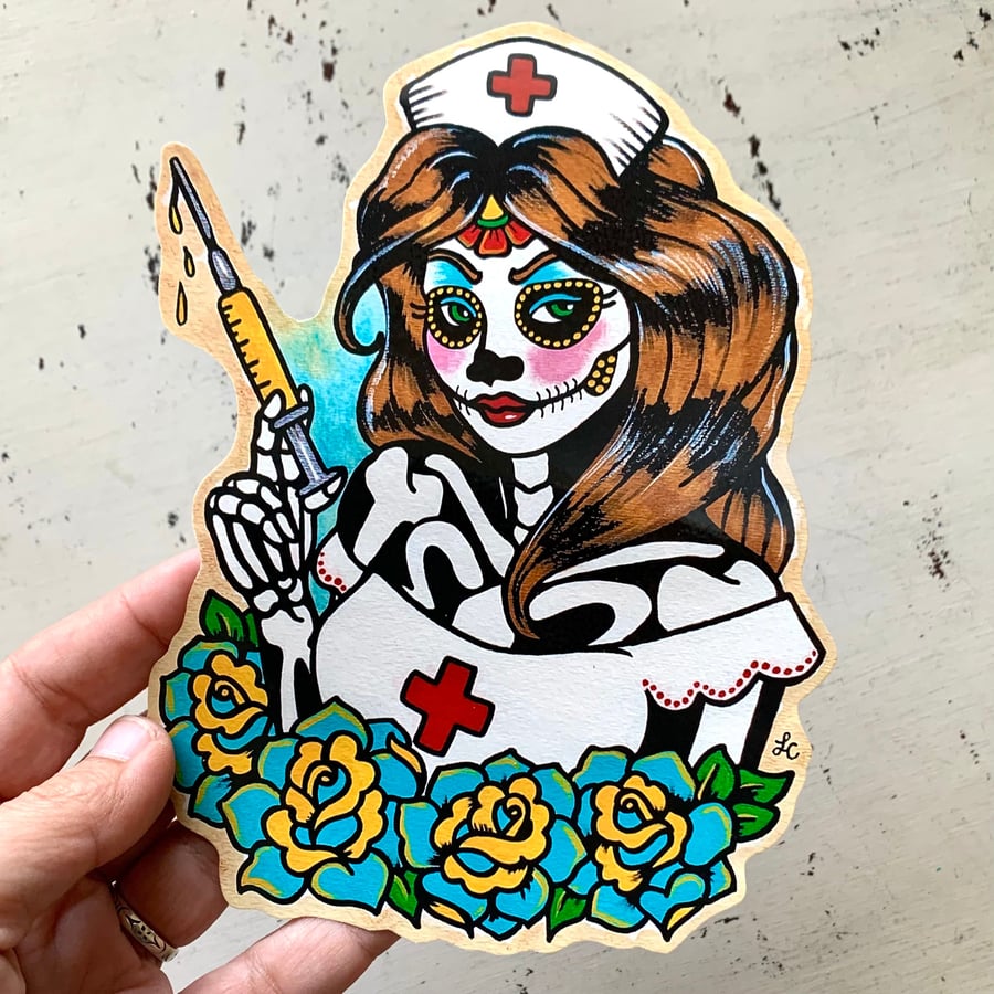 Image of Day of the Dead Nurse Sticker Decal