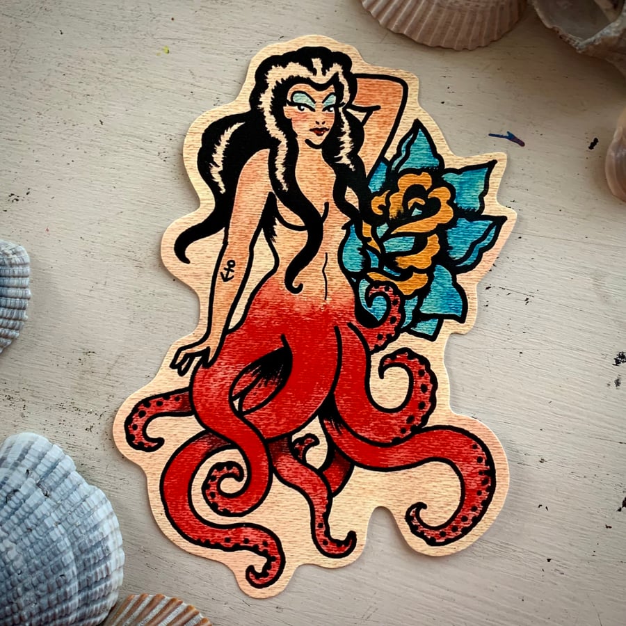 Image of Traditional Tattoo Pin-up Mermaid and Octopus Sticker Decals