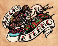 Image 4 of Day of the Dead "Amor Eterno" Sugar Skull Love Couple Art Print