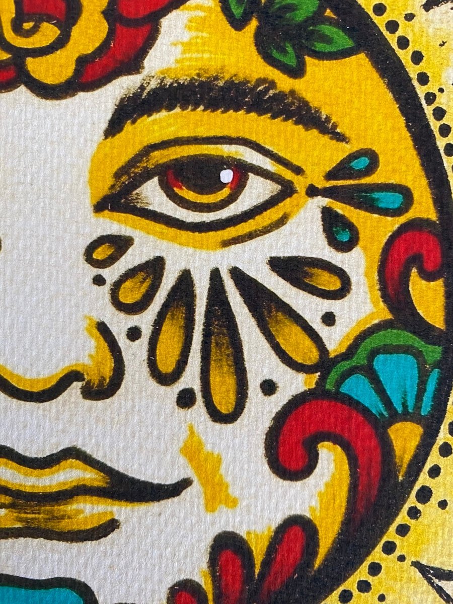 Image of Traditional Tattoo Sun "El Sol" Loteria Mexican Folk Art Print 