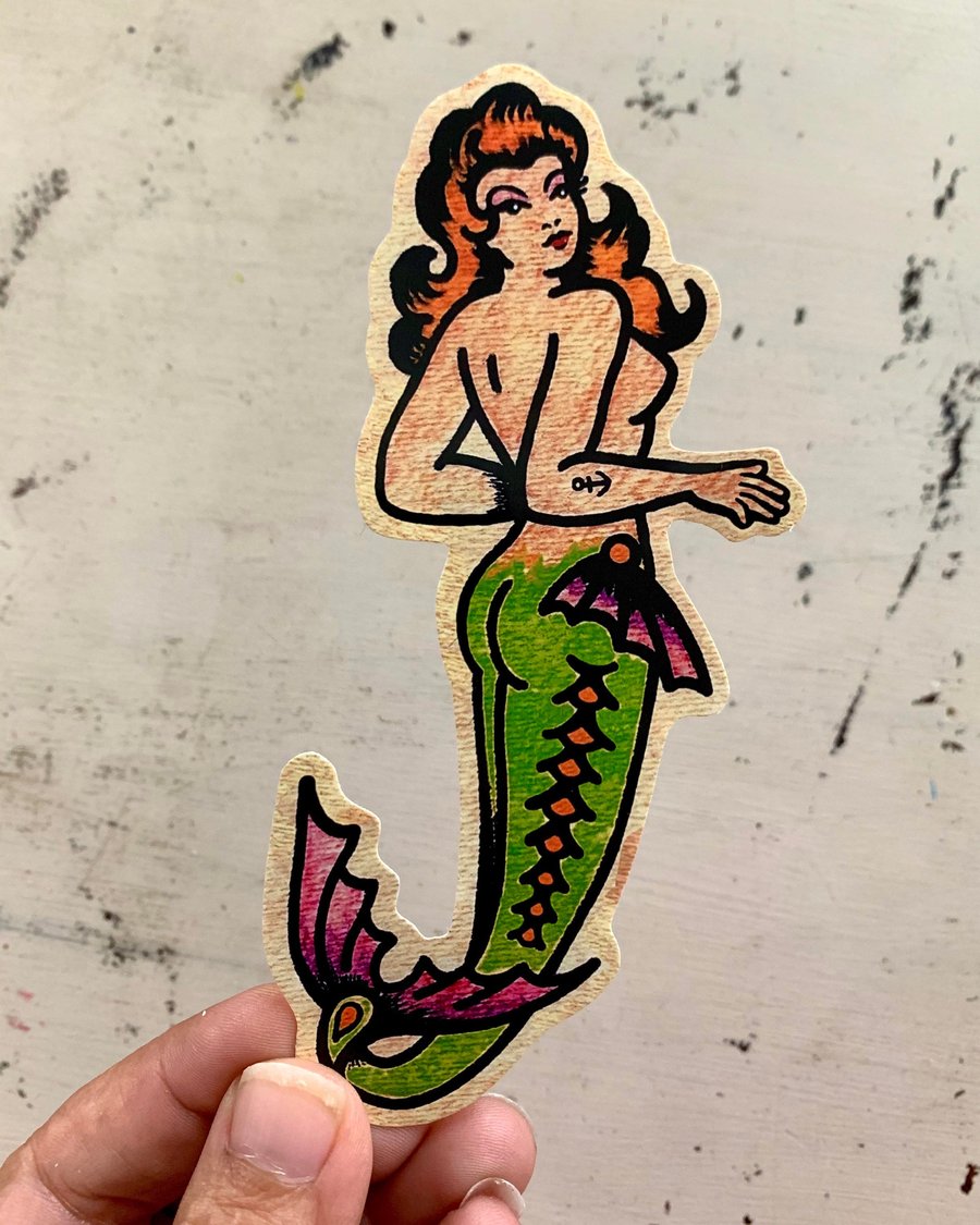 Image of Traditional Tattoo Pin-up Mermaid and Octopus Sticker Decals