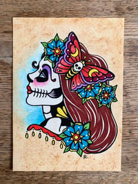 Image 2 of Day of the Dead Girl with Death Moth Garland Art Print