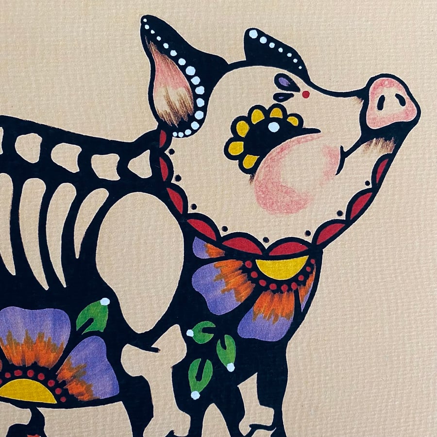 Image of Day of the Dead Pig Mexican Folk Art Print