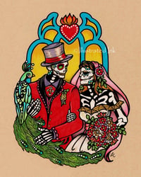 Image 3 of Day of the Dead Wedding Couple Art Print