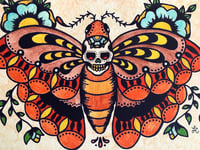 Image 4 of Traditional Tattoo Death MOTH Sugar Skull Art Print 