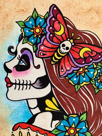 Image 3 of Day of the Dead Girl with Death Moth Garland Art Print