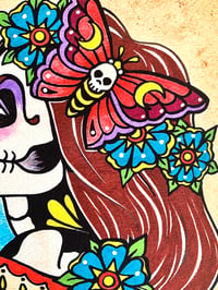 Image 4 of Day of the Dead Girl with Death Moth Garland Art Print