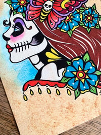 Image 5 of Day of the Dead Girl with Death Moth Garland Art Print