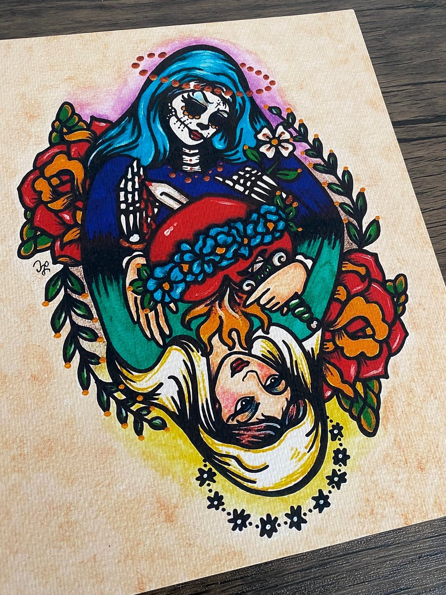 Image of Day of the Dead Virgin Mary Traditional Tattoo Art Print