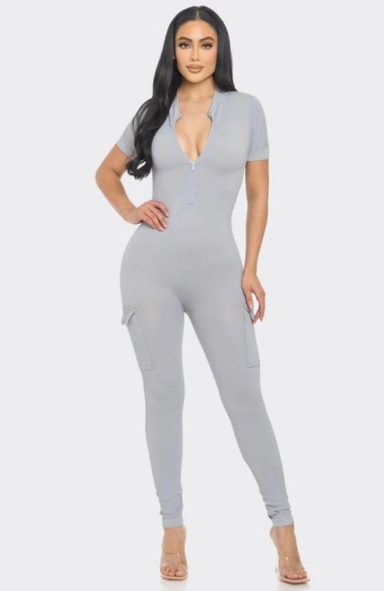 Image of Ribbed Cargo Jumpsuit (grey) 
