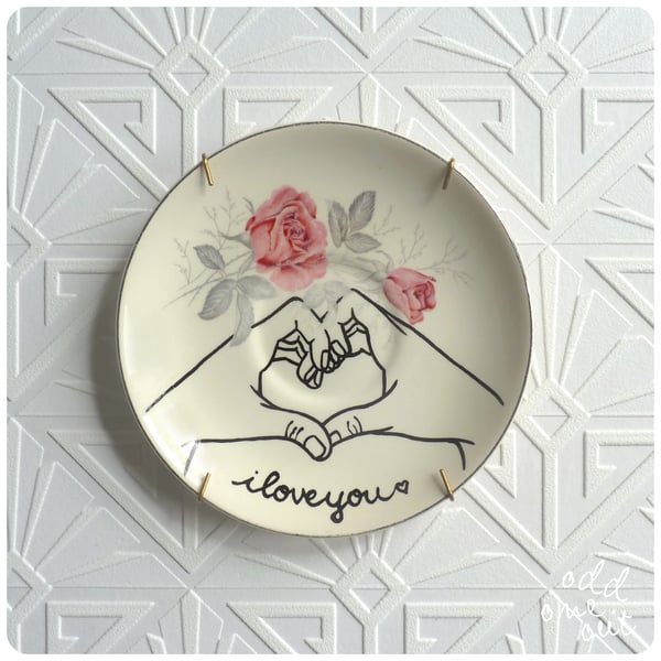 Image of I Love You - Hand Painted Vintage Plate