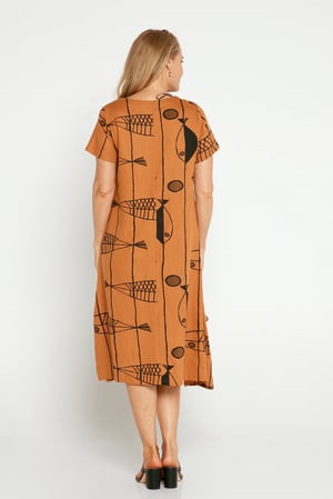 Image of Fish Linen Cotton Dress Sleeve - Rust