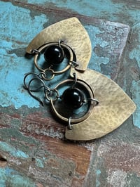 Image 3 of Black Onix Brass earrings/ n177