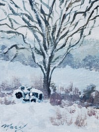 Image 1 of Old Tractor Under Snow -Original Acrylic Painting 