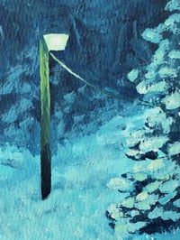 Image 1 of Nocturne with Street Lamp and Snow -Original Acrylic Painting 