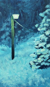 Image 2 of Nocturne with Street Lamp and Snow -Original Acrylic Painting 