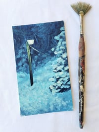 Image 3 of Nocturne with Street Lamp and Snow -Original Acrylic Painting 