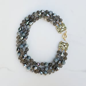 Vintage Rhinestone Moonstone & Tahitian Pearl Necklace 