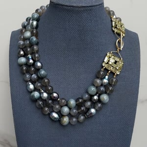 Vintage Rhinestone Moonstone & Tahitian Pearl Necklace 