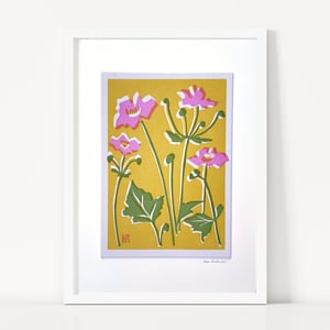 Image of Pink Anenomes on Yellow