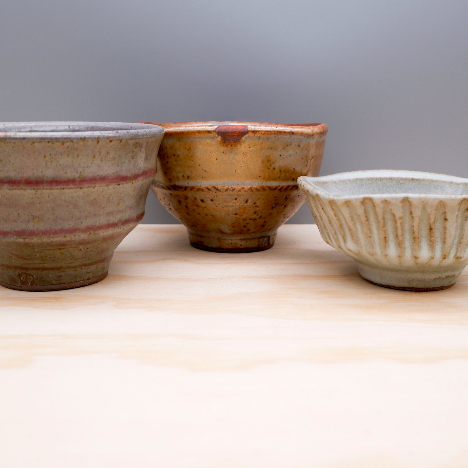 Image of Set of Bowls (copper+satin+shino)
