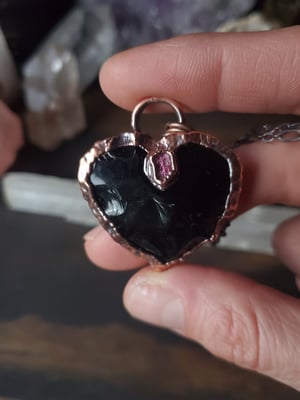 Image of Obsidian Heart with Pink Tourmaline 