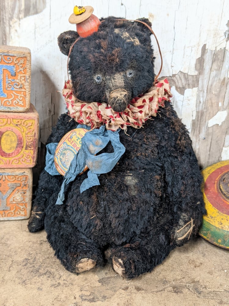 Image of Schoenhut Toy Circus - 9" Vintage Style Aged BLACK dense Mohair Teddy Bear by Whendi's Bears