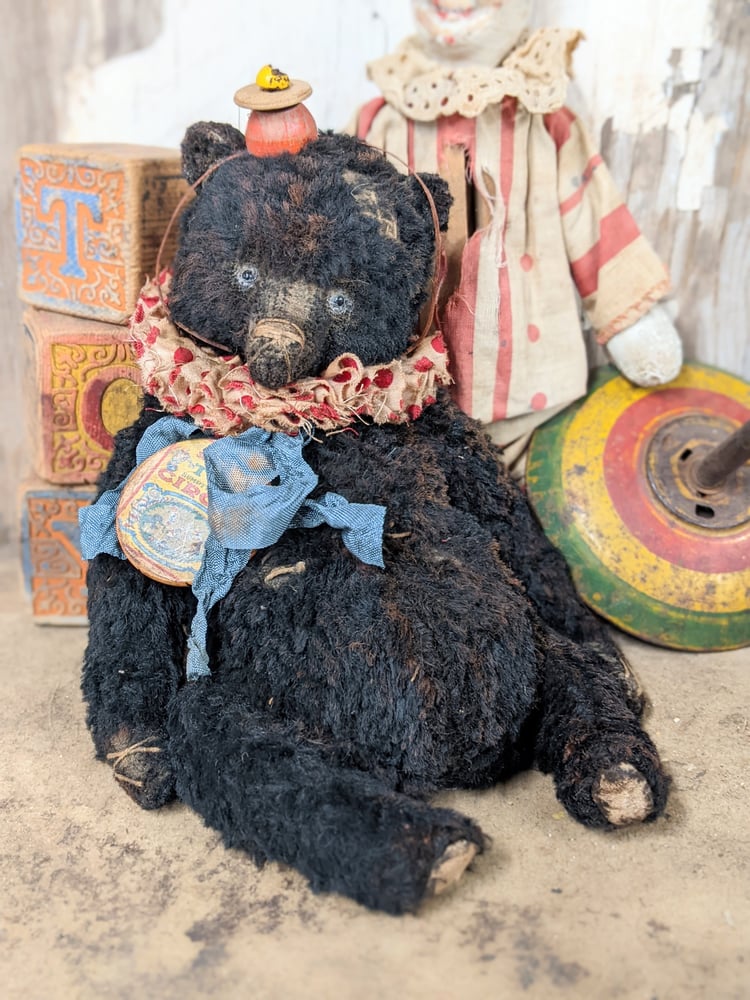 Image of Schoenhut Toy Circus - 9" Vintage Style Aged BLACK dense Mohair Teddy Bear by Whendi's Bears