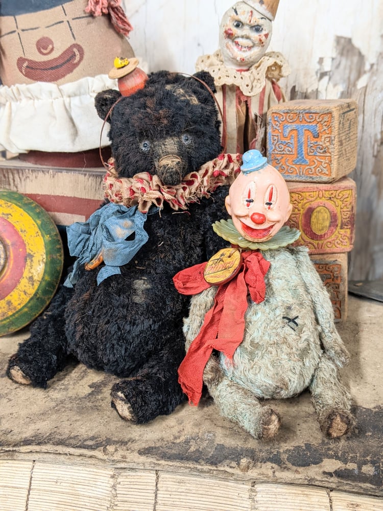 Image of Schoenhut Toy Circus - 9" Vintage Style Aged BLACK dense Mohair Teddy Bear by Whendi's Bears