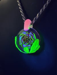 Image 2 of UV reactive rose pendant with sculpted 🍃 