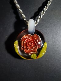 Image 1 of UV reactive rose pendant with sculpted 🍃 