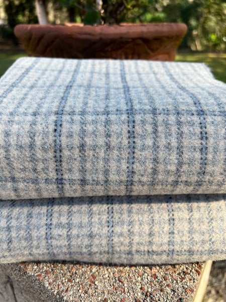 Image of Blue & Gray Plaid 100% Mill Dyed Wool 