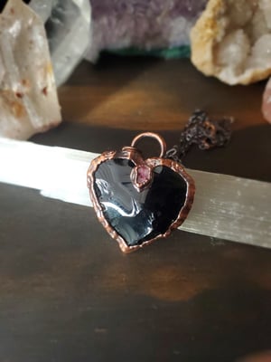 Image of Obsidian Heart with Pink Tourmaline #3