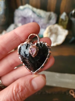 Image of Obsidian Heart with Pink Tourmaline #3