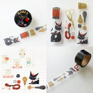 Image of Black Cat with Sewing tools Decorative tape