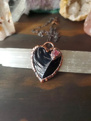 Image of Obsidian Heart with Pink Tourmaline #2