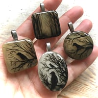 Raven and Gloomy Wood Pendants - Old Style Sepia