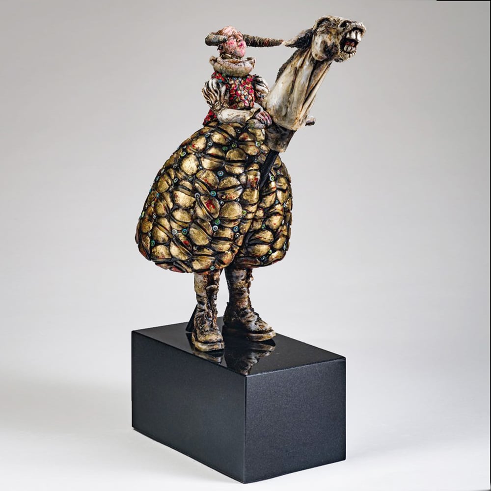 Image of HELEN MERRIGAN COLFER - 'GIRL WITH HOBBY HORSE' CERAMIC SCULPTURE