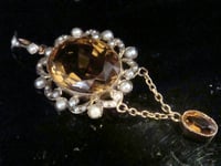 Image 1 of VICTORIAN EDWARDIAN 9CT LARGE CITRINE PEARL PENDANT